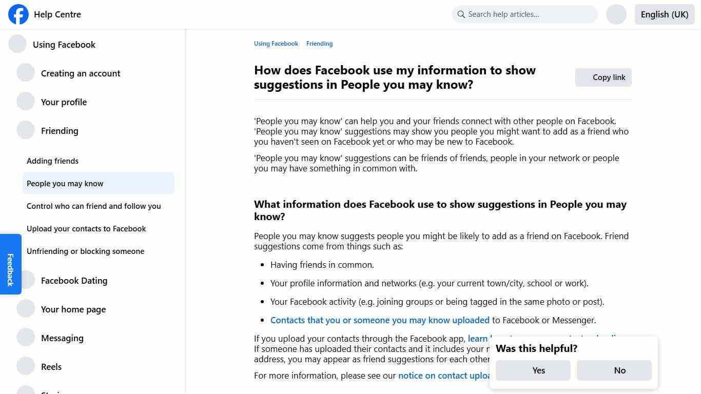 How does Facebook use my information to show suggestions in People you may know? Facebook Help Centre